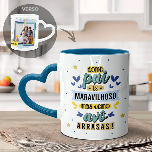 Caneca Pega Coração "Como Avô-Avó Arrasas"