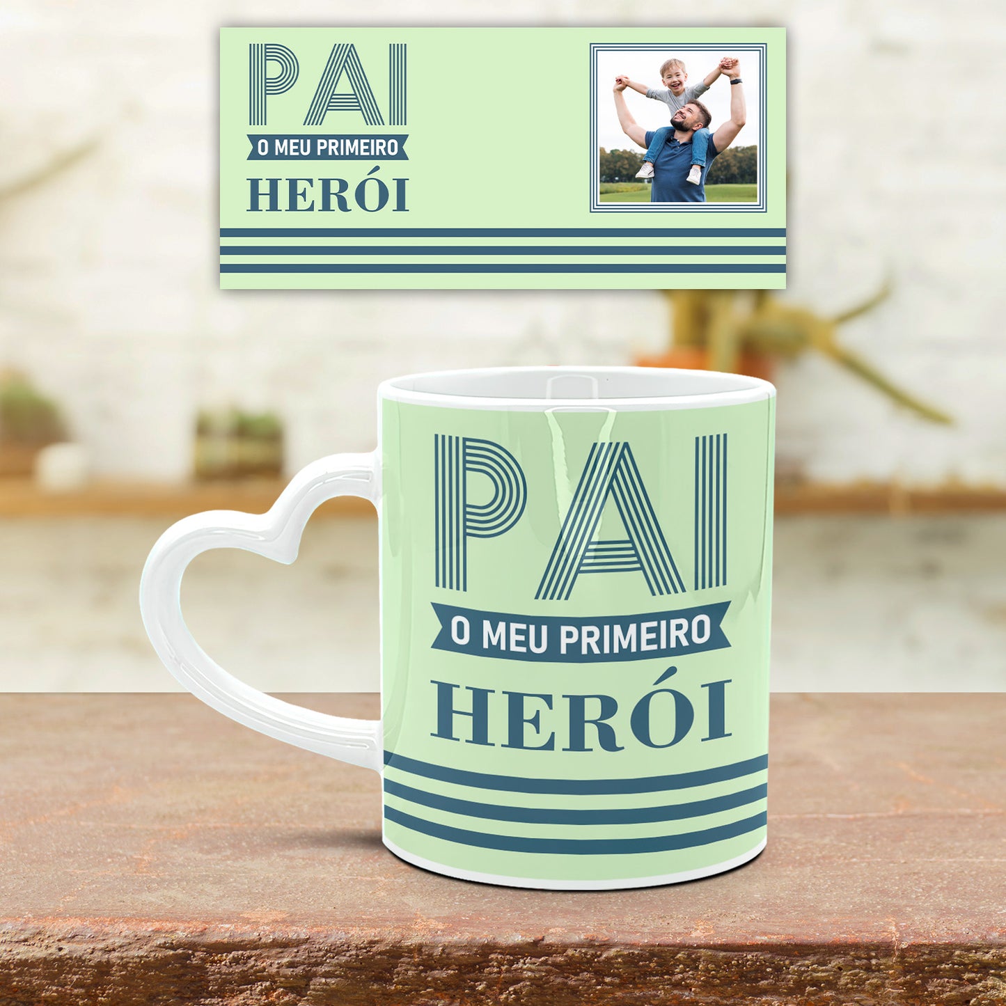 Caneca Pega Coração "Pai o meu primeiro herói"