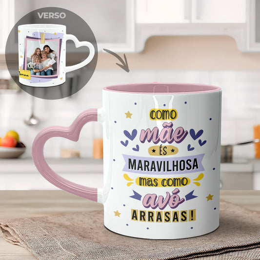 Caneca Pega Coração "Como Avô-Avó Arrasas"