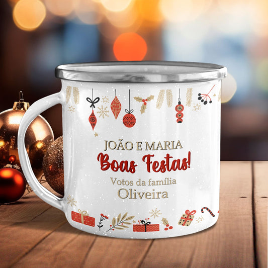 Caneca de Esmalte "Boas Festas"