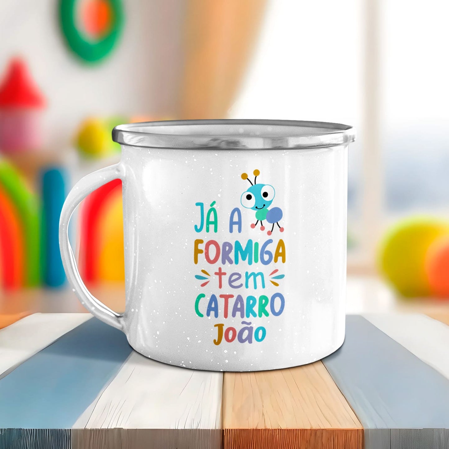 Caneca de Esmalte "Já a formiga tem catarro"