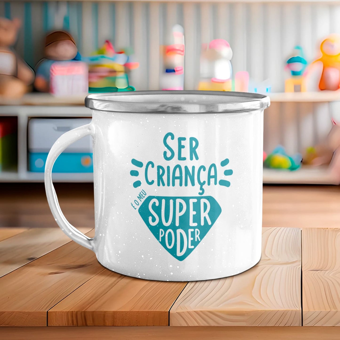 Caneca de Esmalte "Ser criança é o meu super poder"