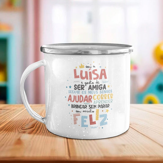 Caneca de Esmalte "Sou muito feliz"
