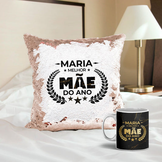 Almofada Lantejoulas e/ou Caneca "Óscar: melhor mãe do ano"