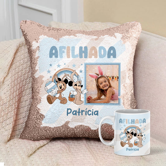 Almofada Lantejoulas e/ou Caneca "Páscoa Animada"