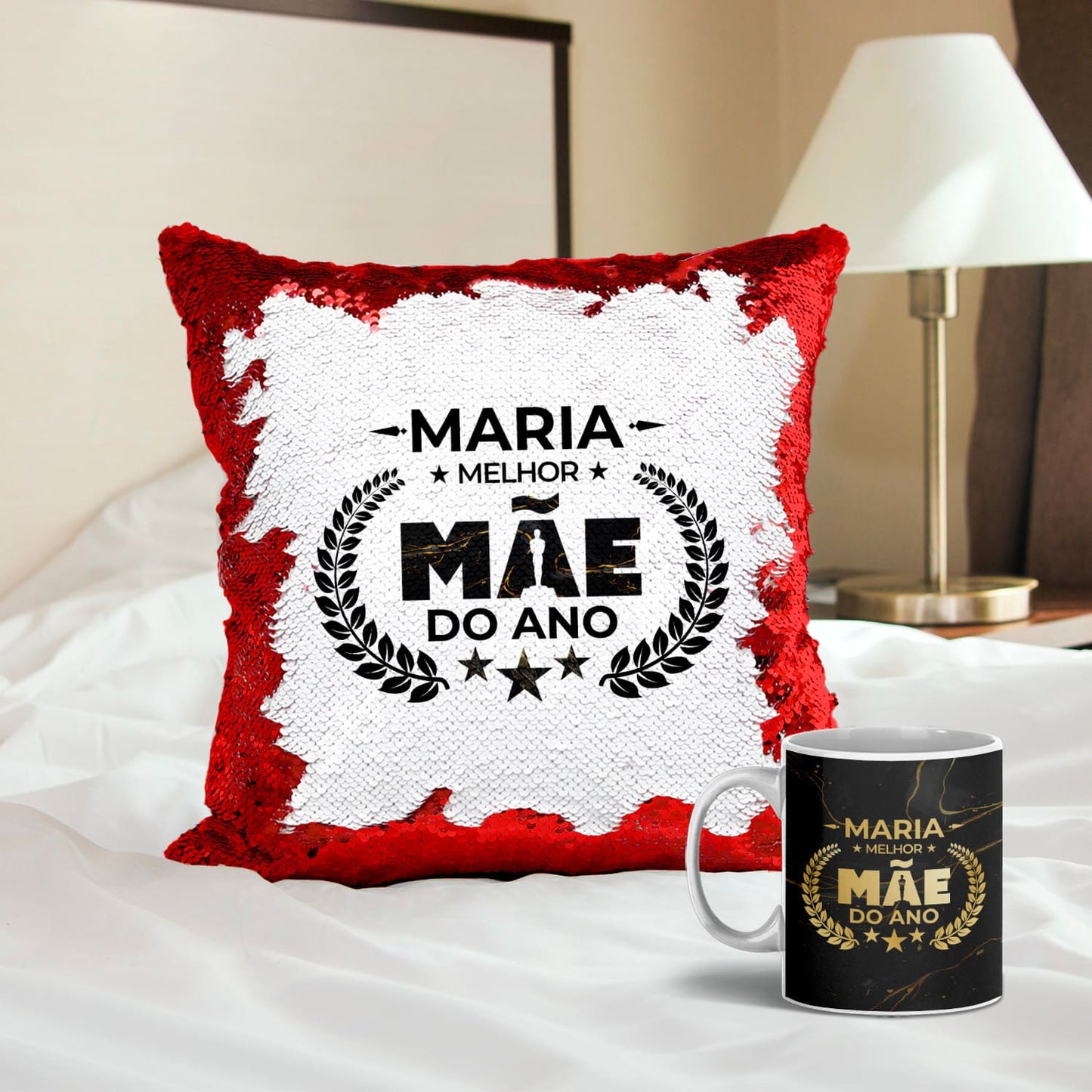 Almofada Lantejoulas e/ou Caneca "Óscar: melhor mãe do ano"