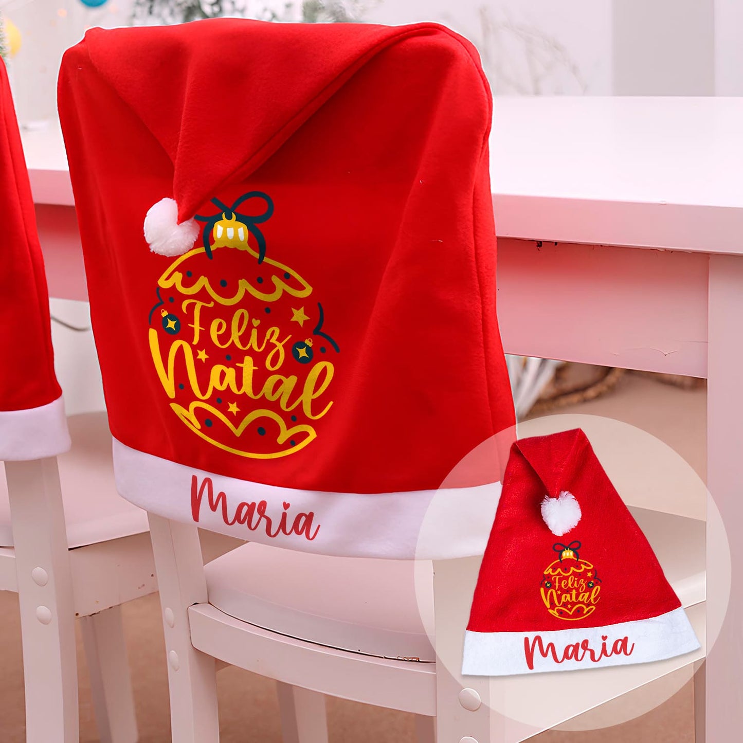 Capa de cadeira e/ou Gorro de Natal "Bola Natalícia"