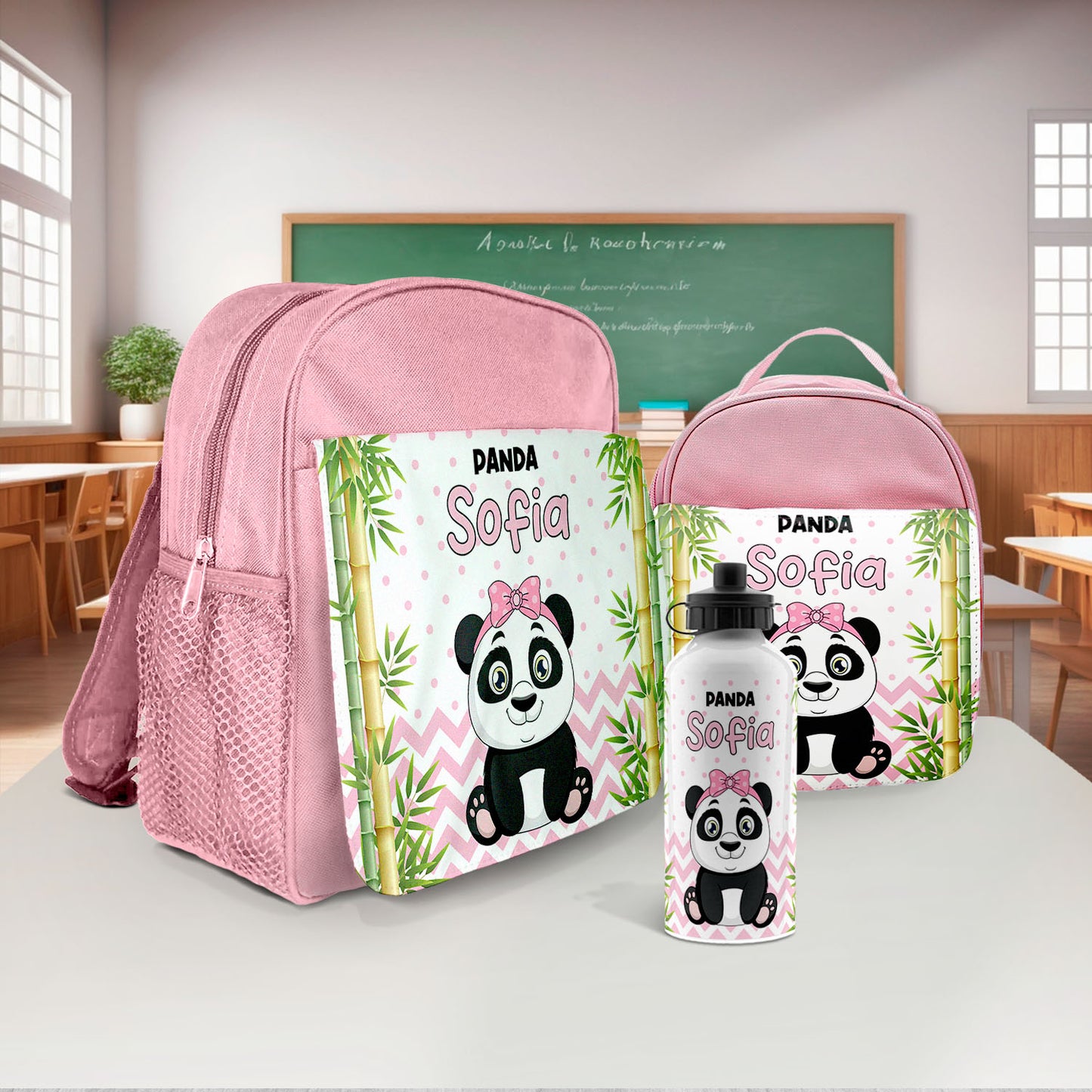 Mochila e/ou Lancheira e/ou Garrafa "Cute Panda"