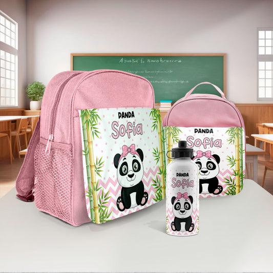 Mochila e/ou Lancheira e/ou Garrafa "Cute Panda"