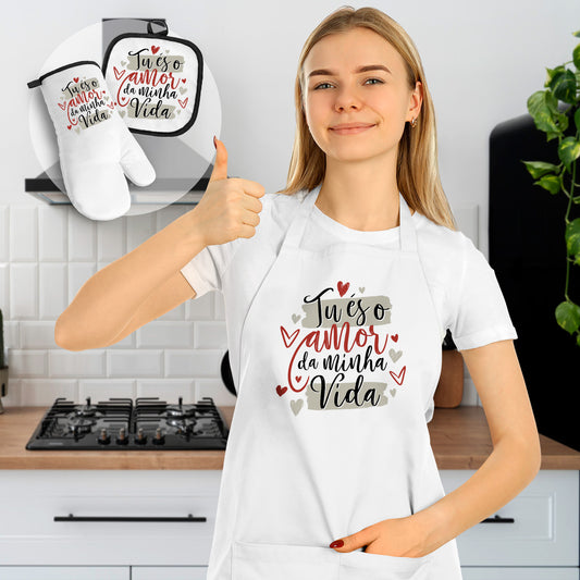 Avental e/ou Luva+Pega "Tu és o amor da minha vida"