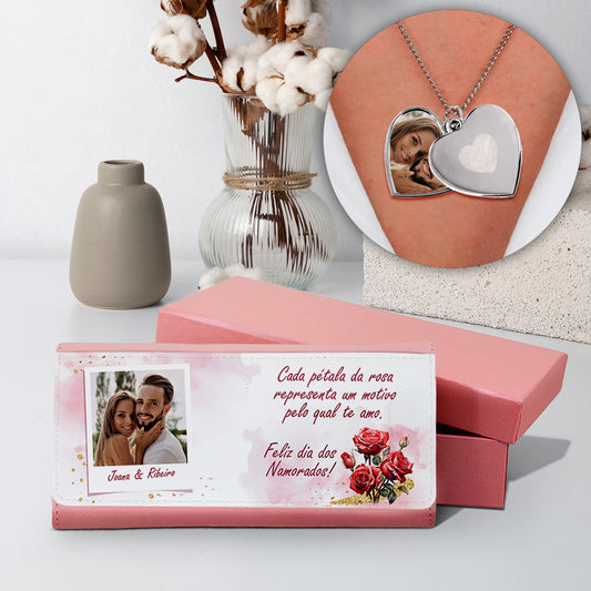 Carteira e/ou Colar Coração "Bouquet de Rosas"