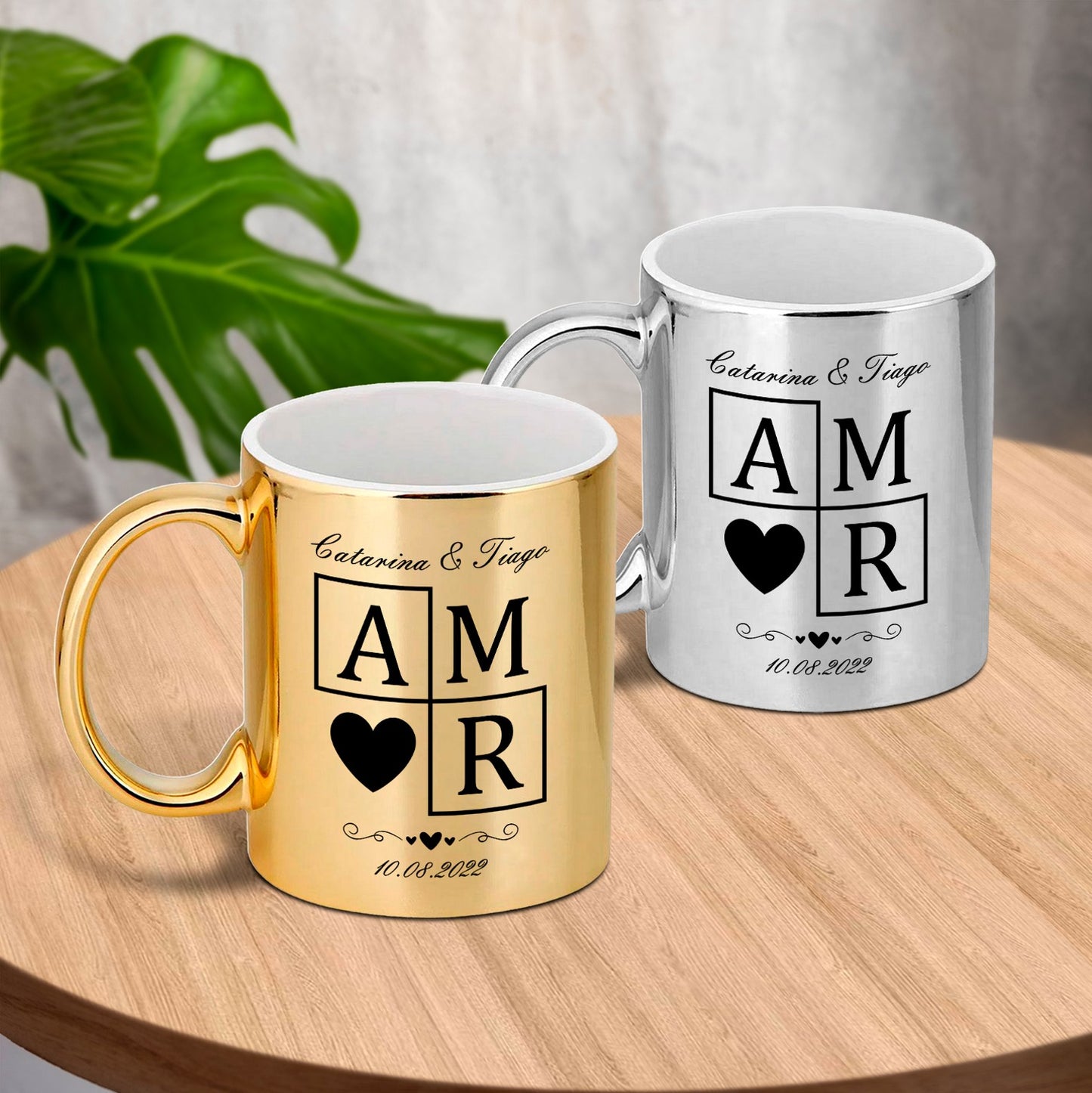 Caneca cromada "AM♥R"