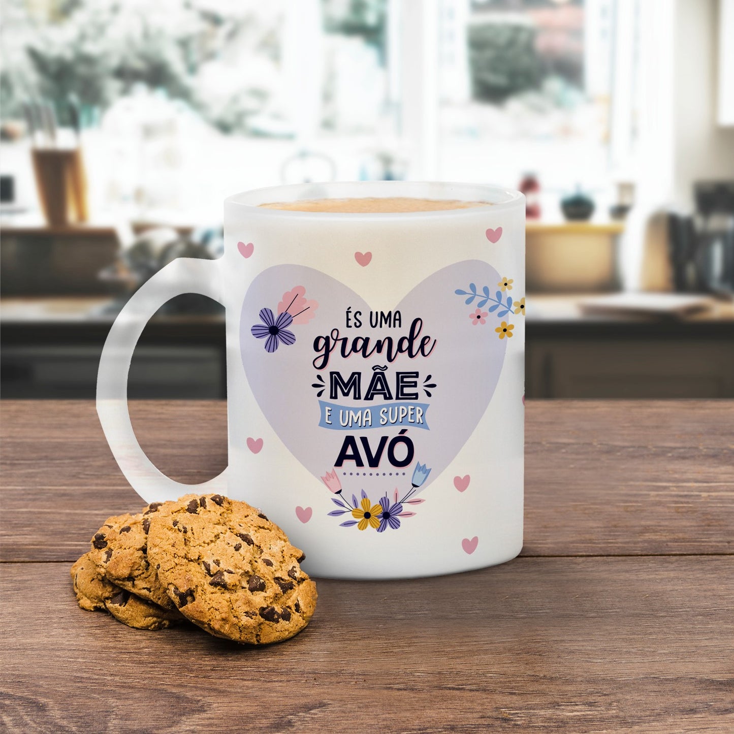 Caneca de vidro "És uma Grande Mãe e uma Super Avó"