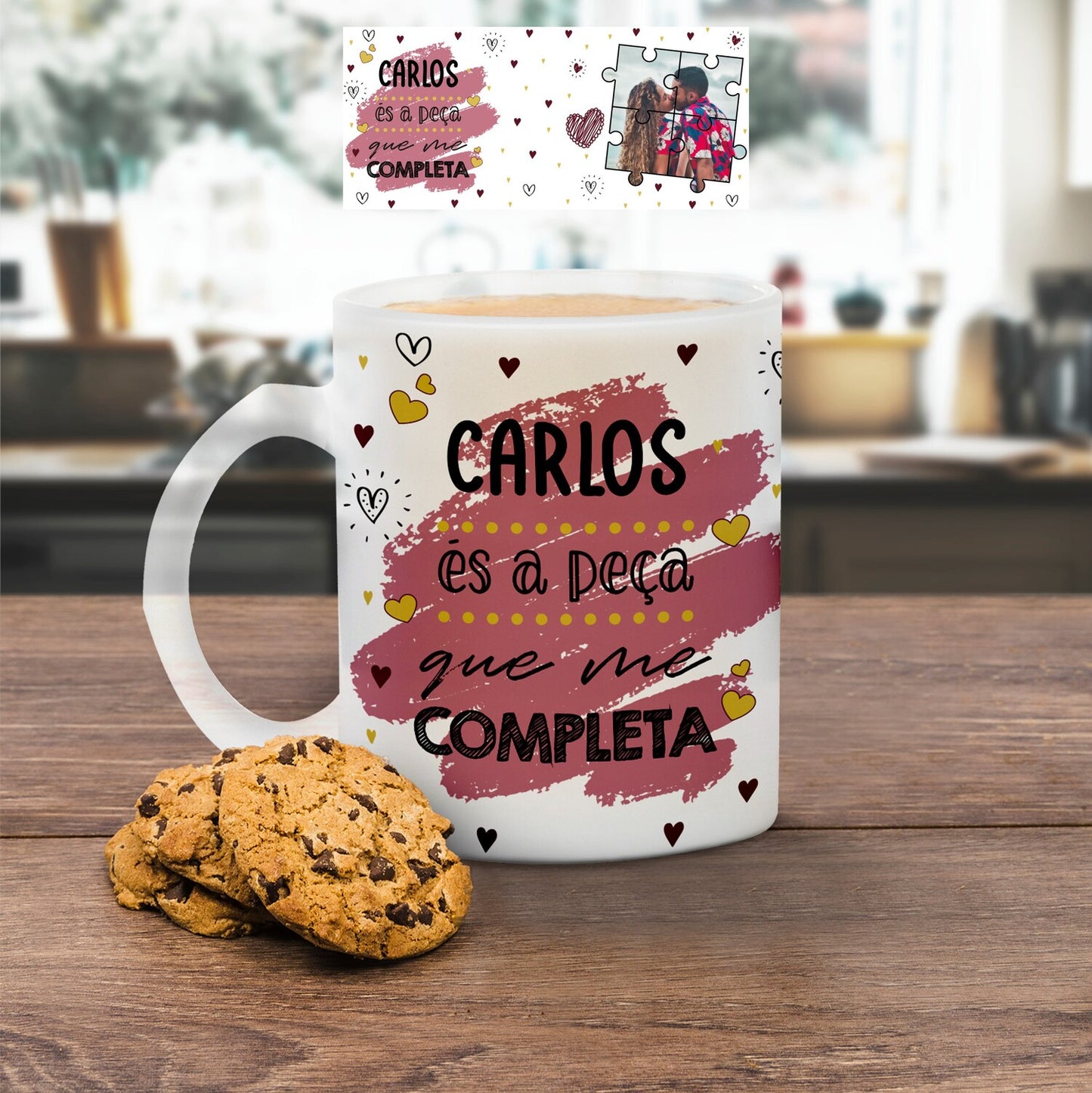 Caneca de vidro "És a peça que me completa"