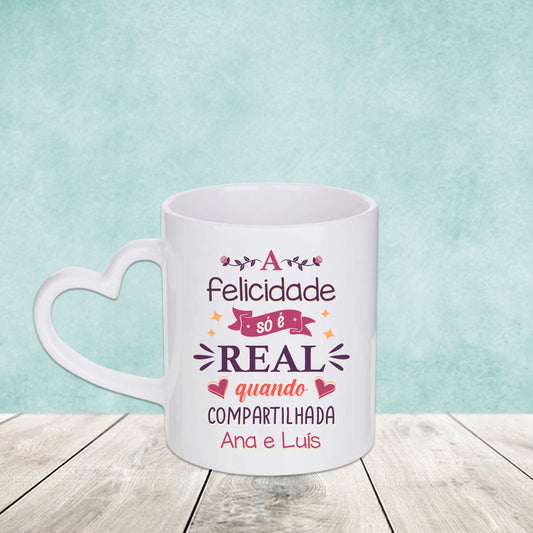 Caneca Pega Coração "Felicidade Compartilhada"