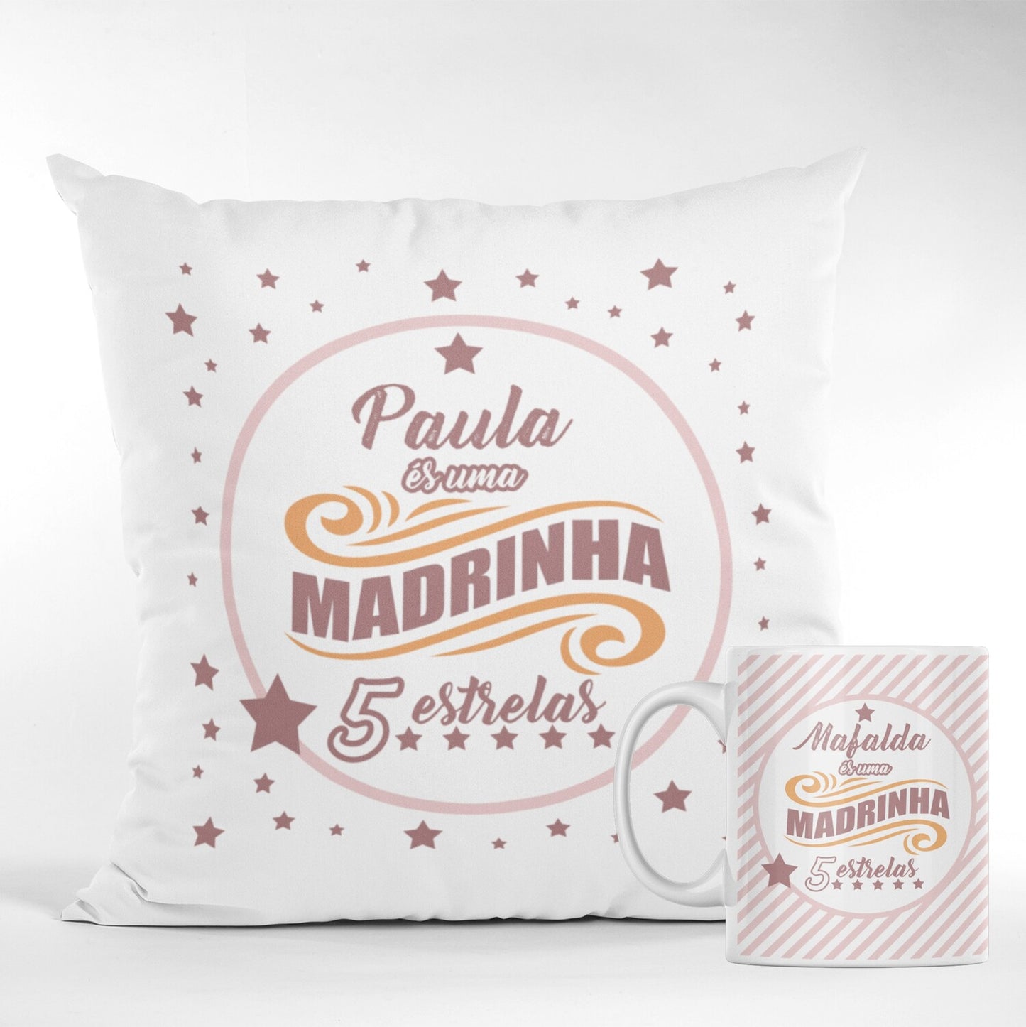 Almofada e/ou Caneca "Padrinho 5★ - Madrinha 5★"