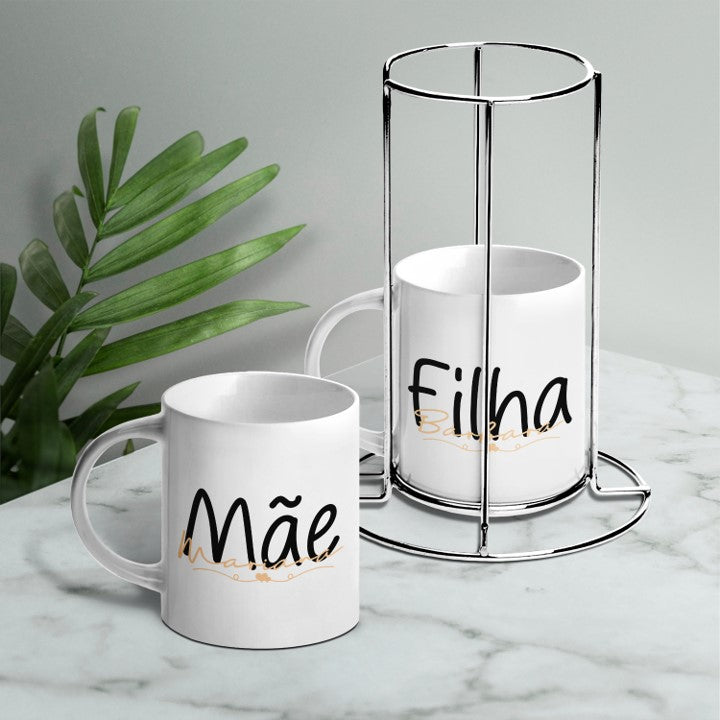 Conjunto 2 canecas com suporte "Mãe-Filha_Mãe-Filho"