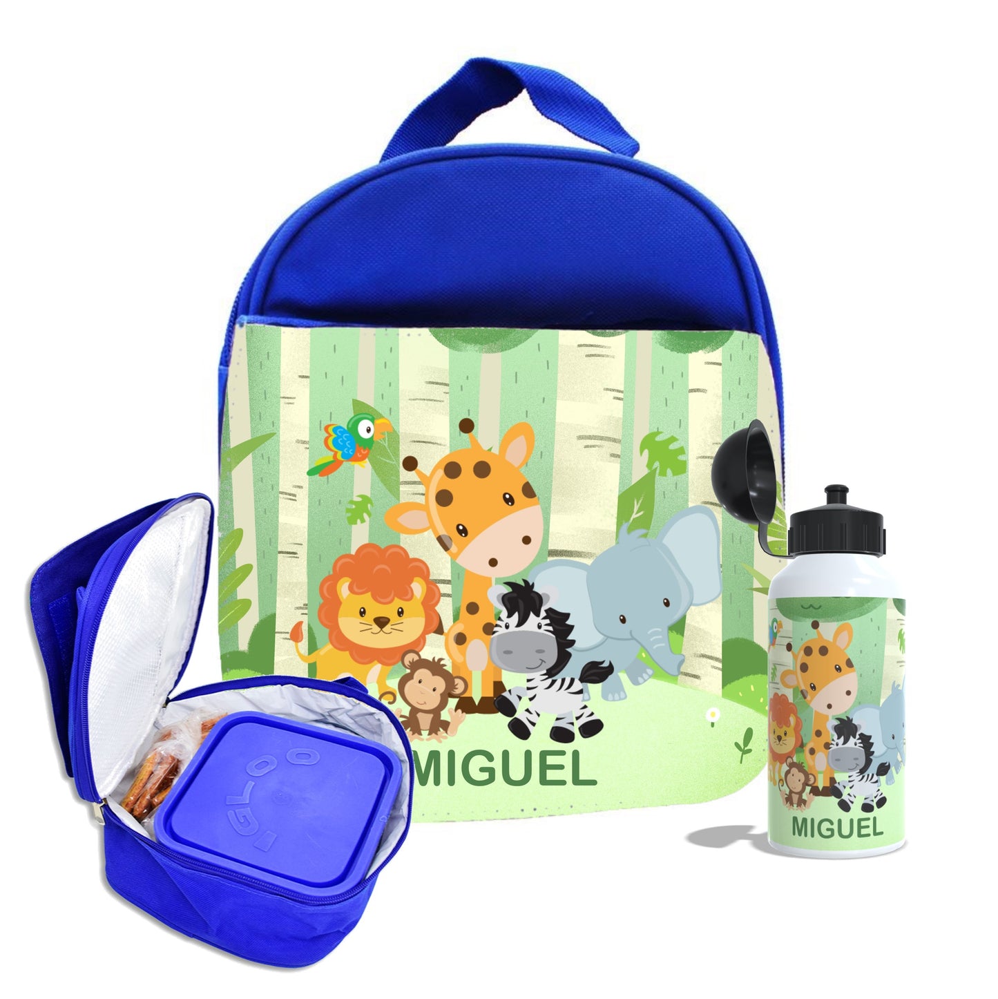 Mochila e/ou Lancheira e/ou Garrafa "Animais da Selva"