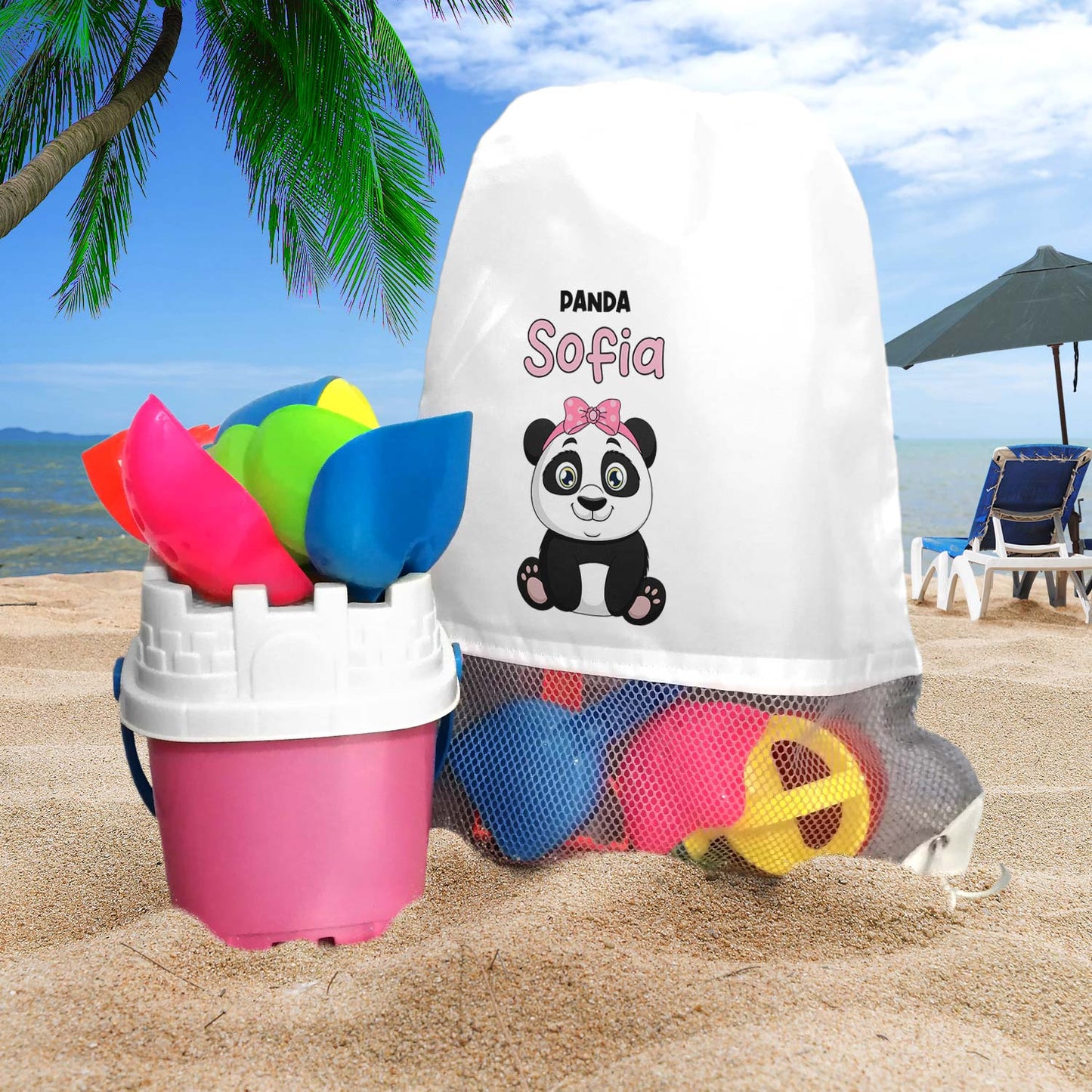 Sacola de praia e/ou Balde de praia "Cute Panda"