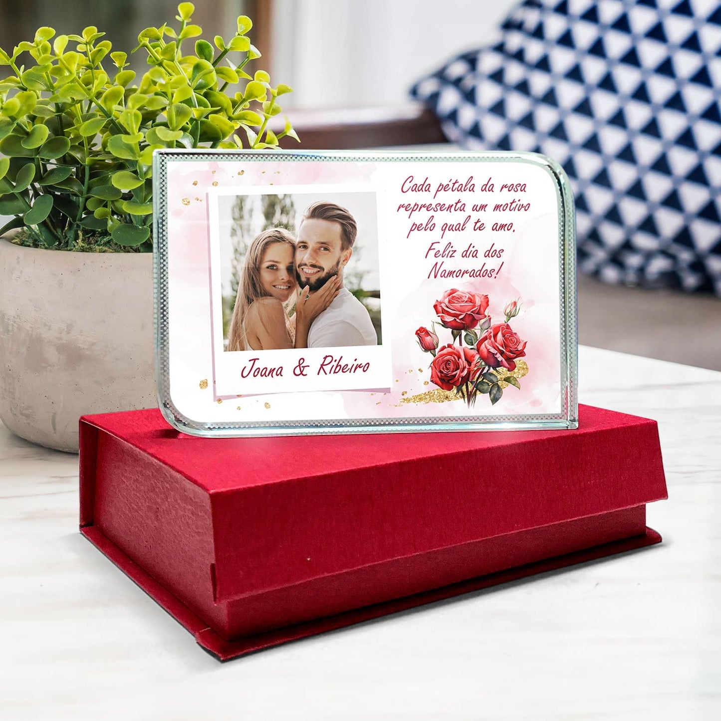 Moldura de Cristal 3D c/ caixa "Bouquet de Rosas"