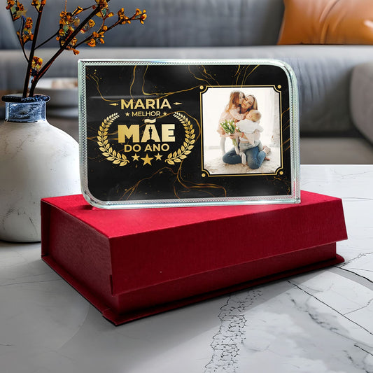 Moldura de Cristal 3D c/ caixa "Óscar: melhor mãe do ano"