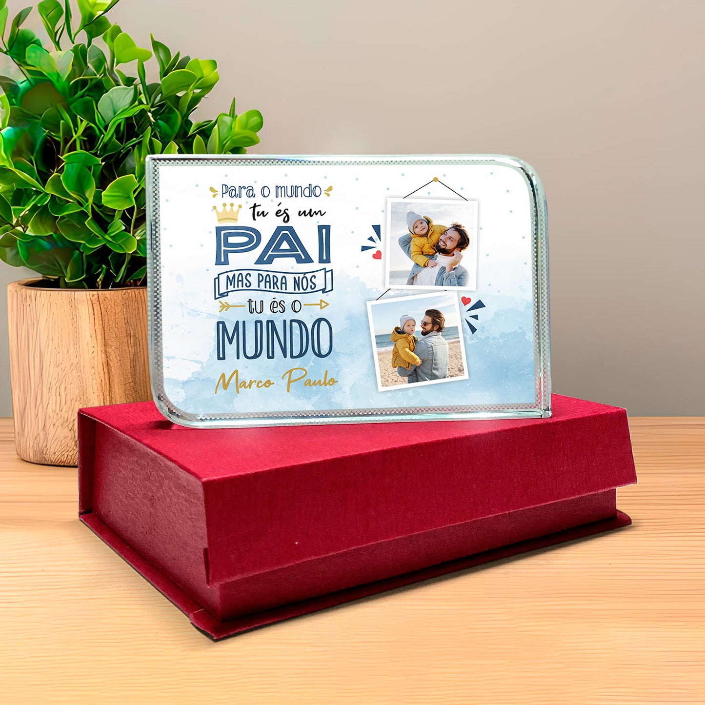 Moldura de Cristal 3D c/ caixa "Tu és o mundo"