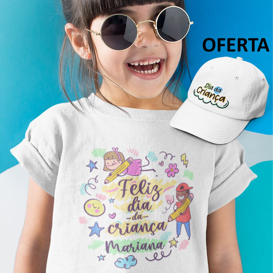 T-shirt 100% Poliéster + OFERTA boné "Feliz Dia da Criança"