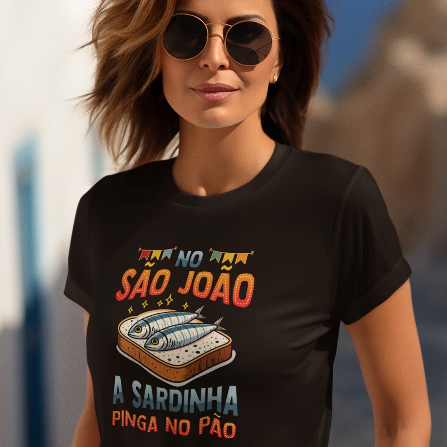 T-shirt "No São João, a sardinha pinga no pão"