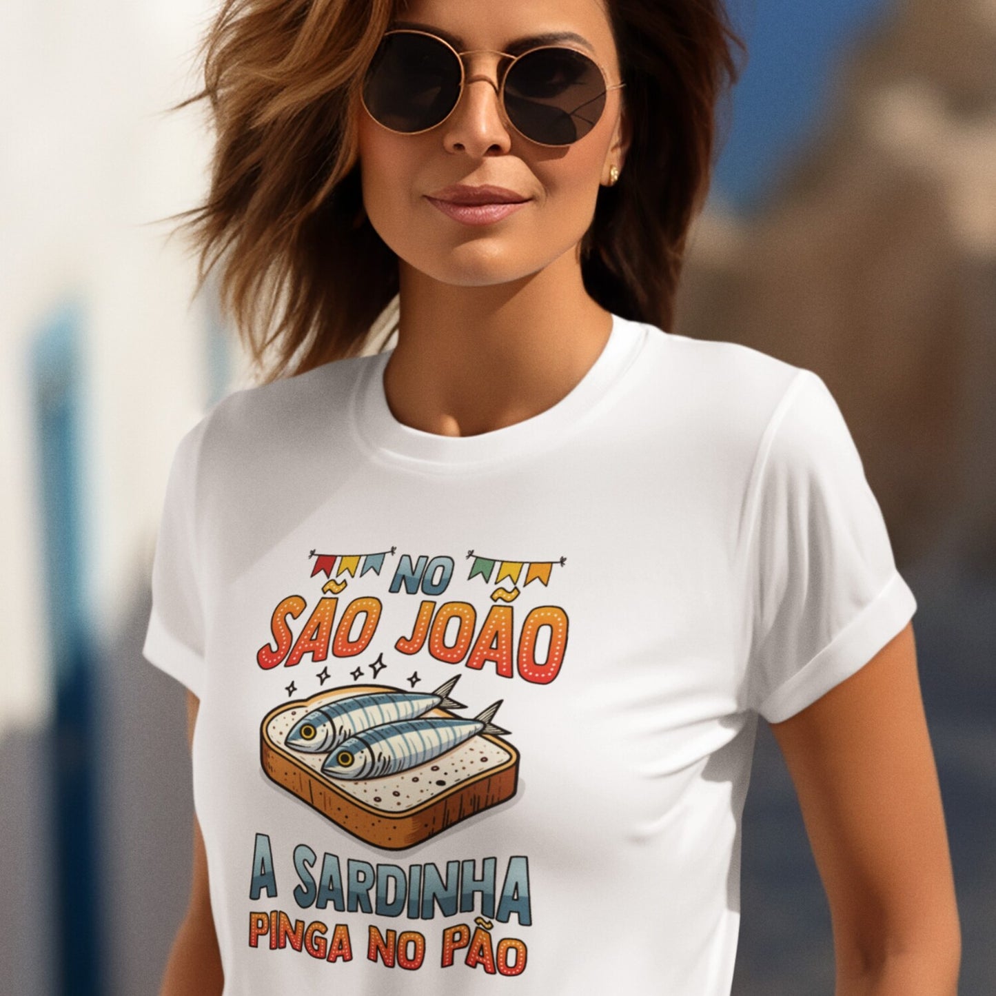 T-shirt "No São João, a sardinha pinga no pão"