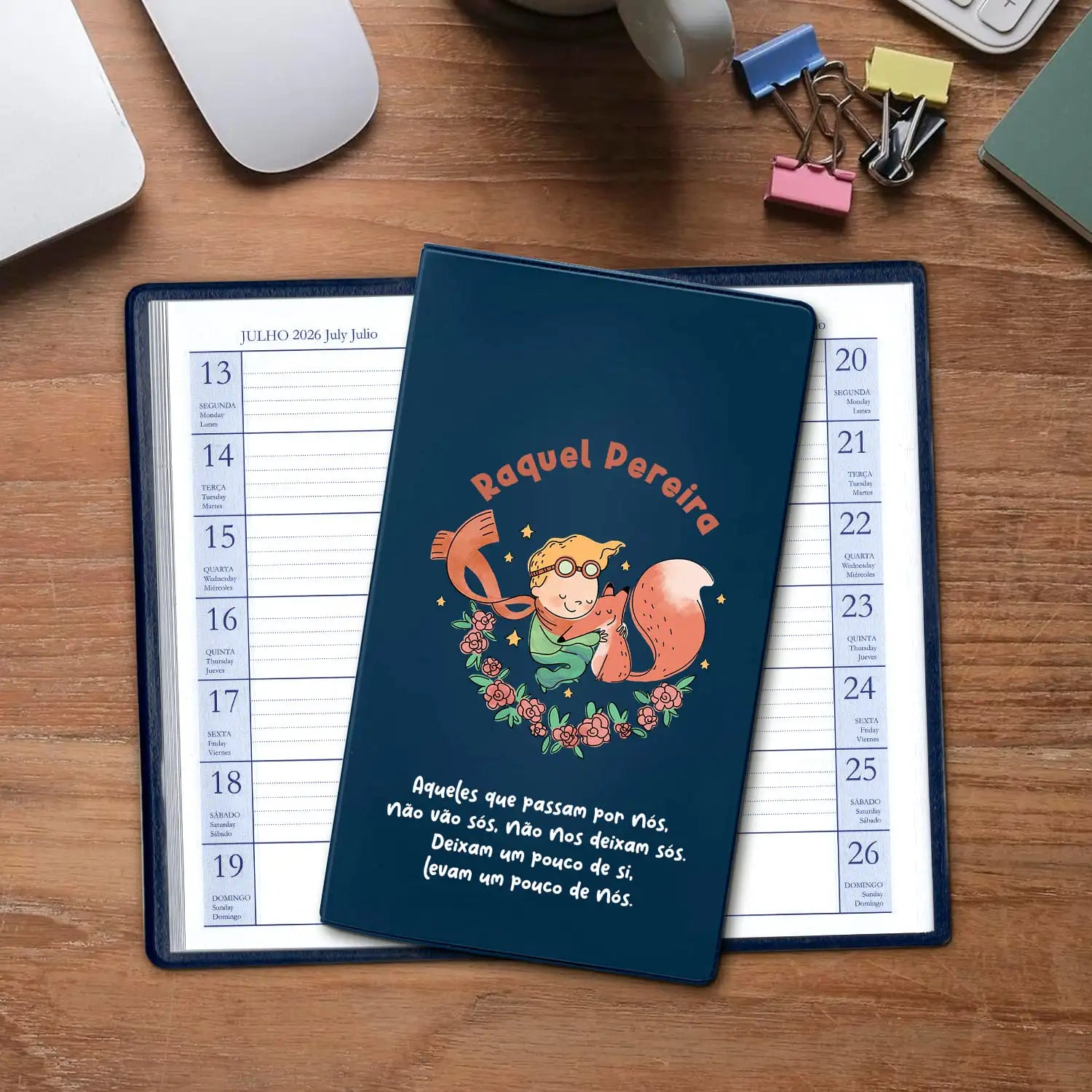 Agenda de bolso 2026 personalizada com nome. Capa em PVC, formato A6.