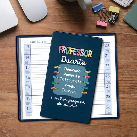 Agenda de bolso 2026 personalizada com nome. Capa em PVC, formato A6.