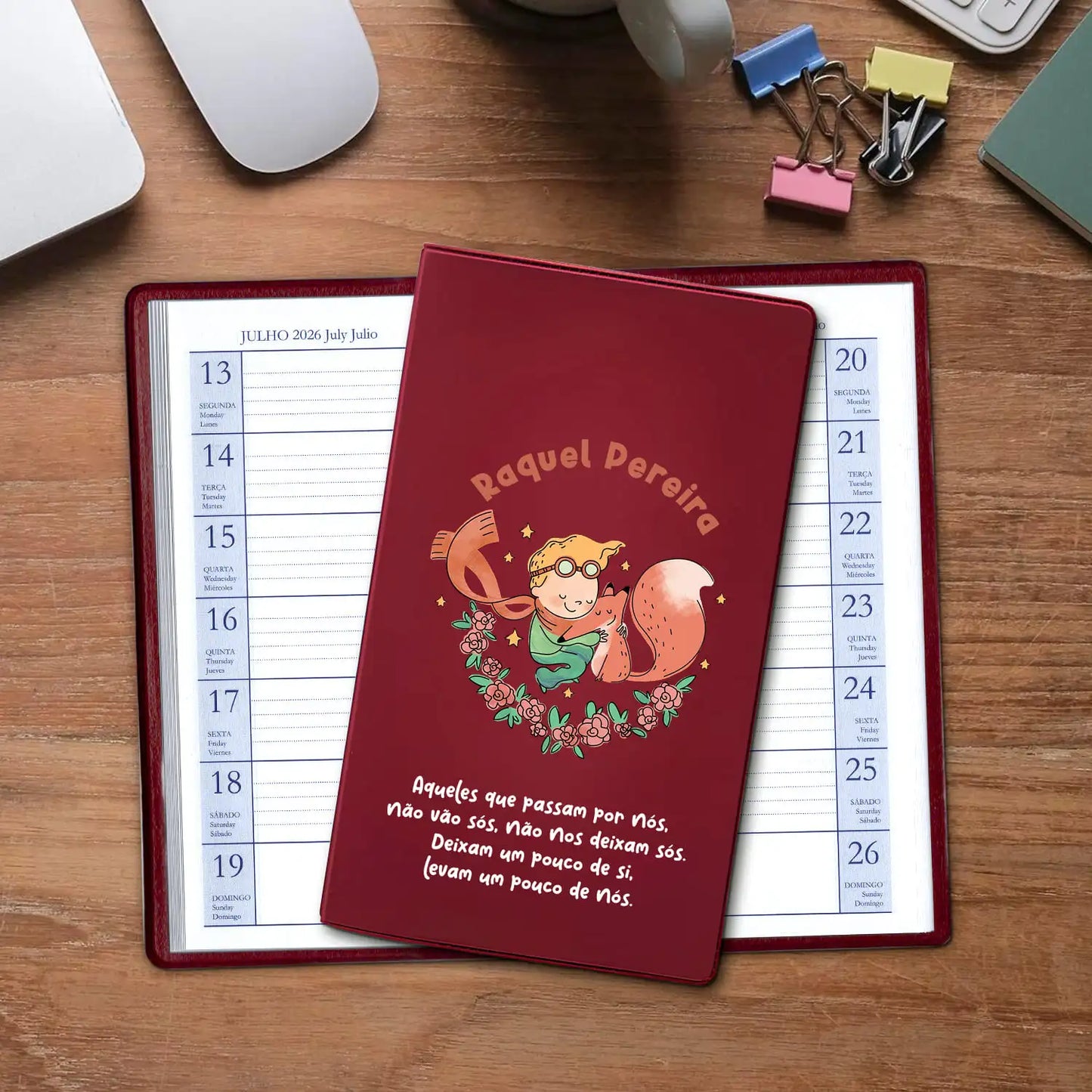 Agenda de bolso 2026 personalizada com nome. Capa em PVC, formato A6.