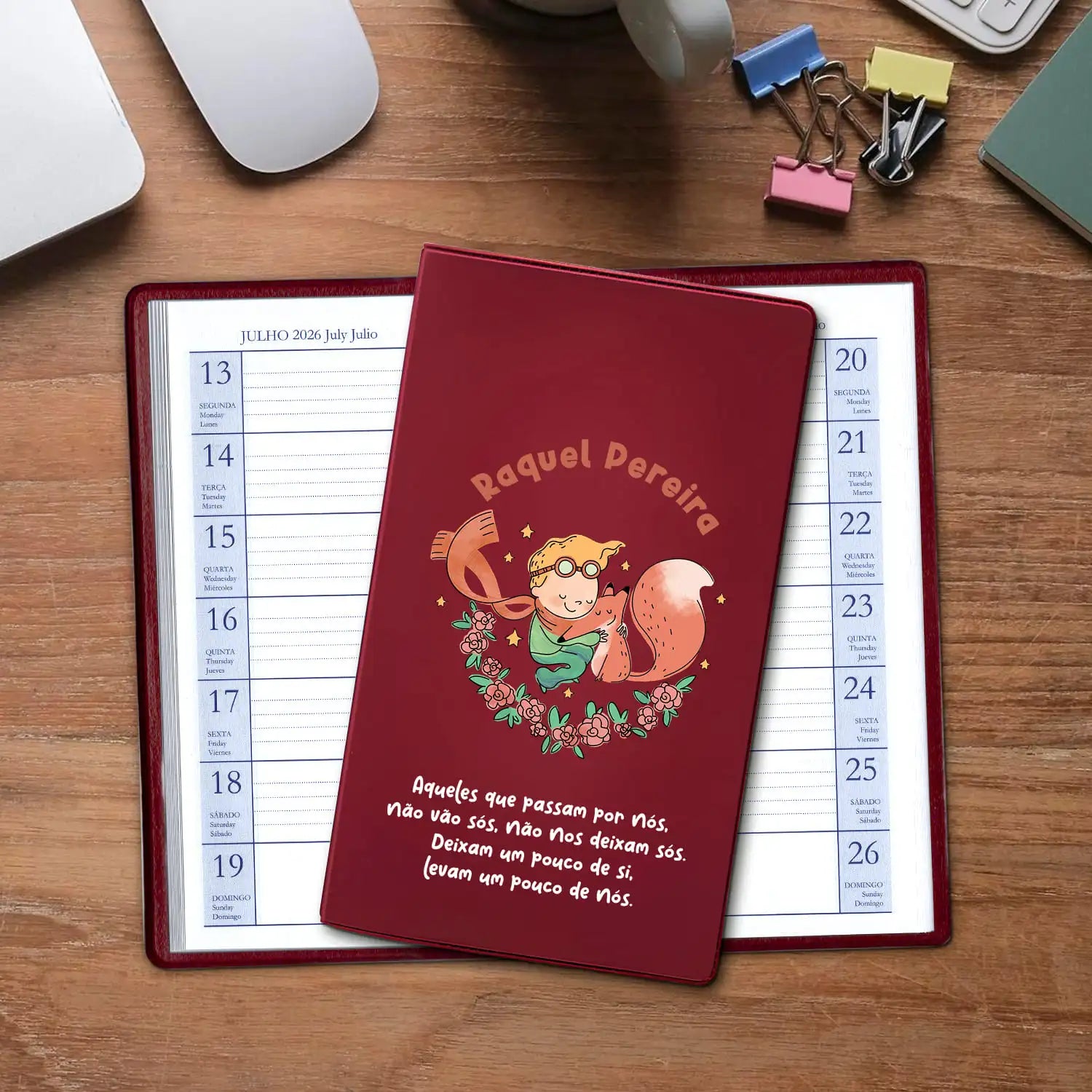 Agenda de bolso 2026 personalizada com nome. Capa em PVC, formato A6.