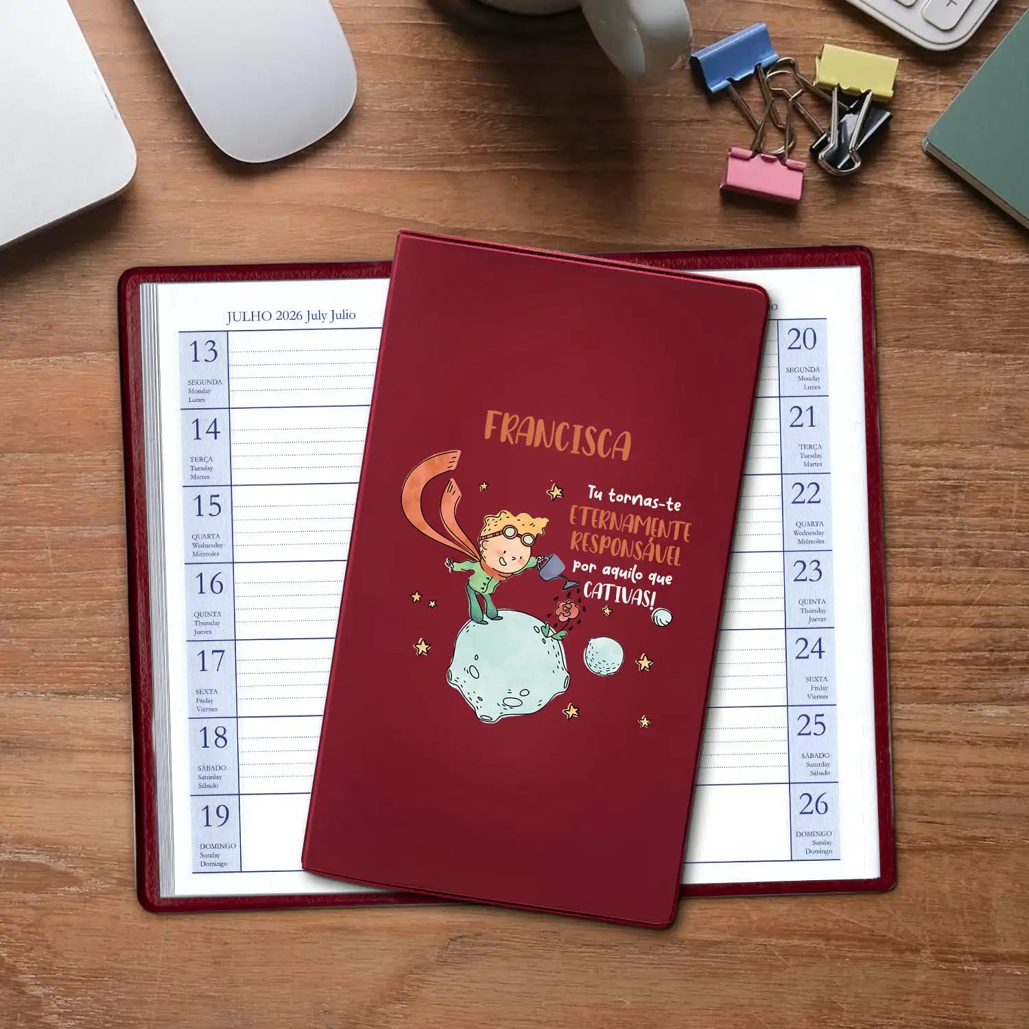 Agenda de bolso 2026 personalizada com nome. Capa em PVC, formato A6.
