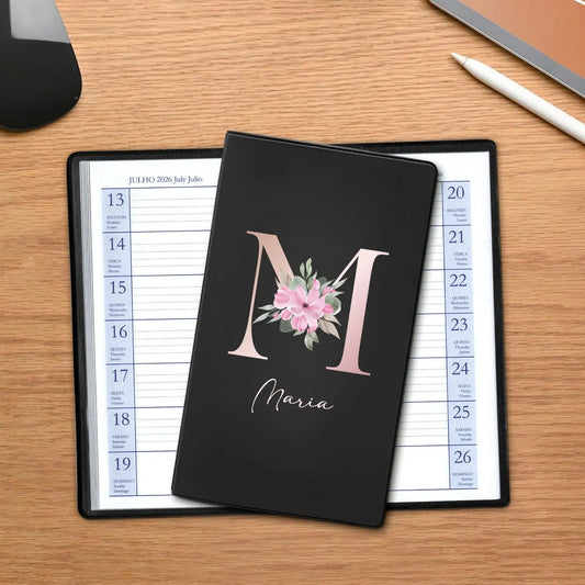 Agenda de bolso 2026 personalizada com nome. Capa em PVC, formato A6.