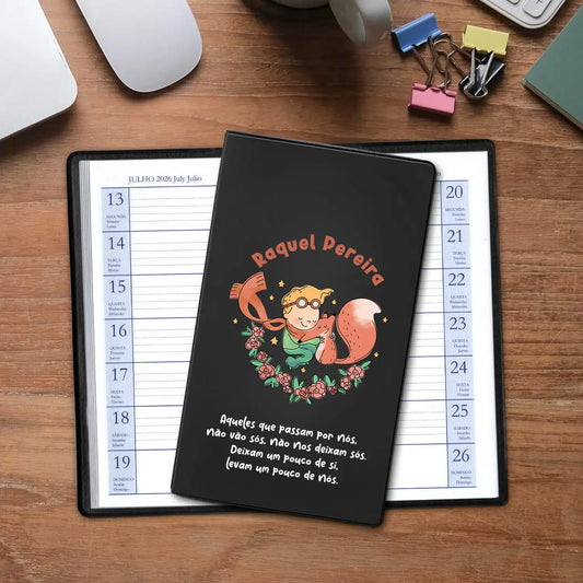 Agenda de bolso 2026 personalizada com nome. Capa em PVC, formato A6.