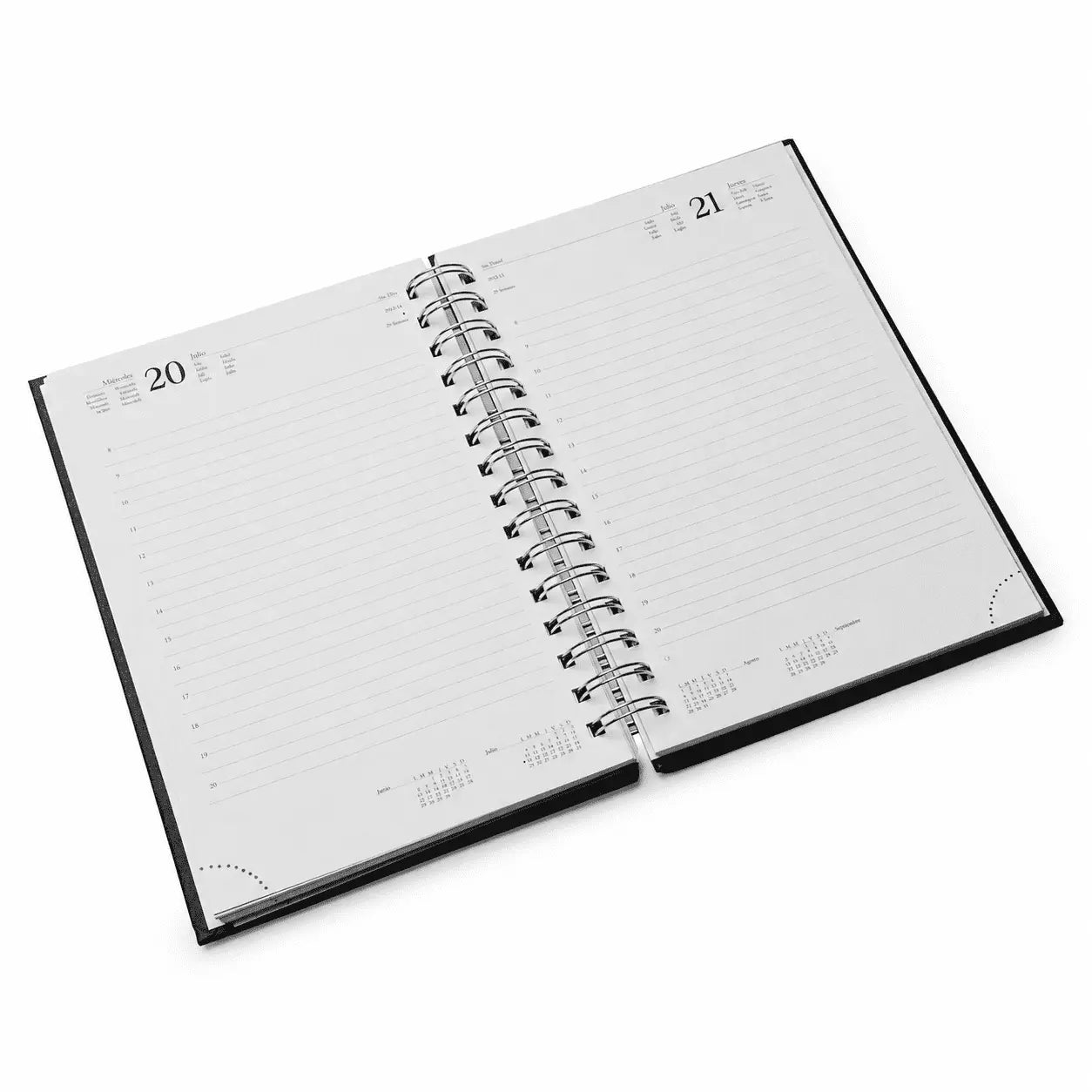 Agenda diária 2027 de argolas. Capa PU acolchoado, formato A5.