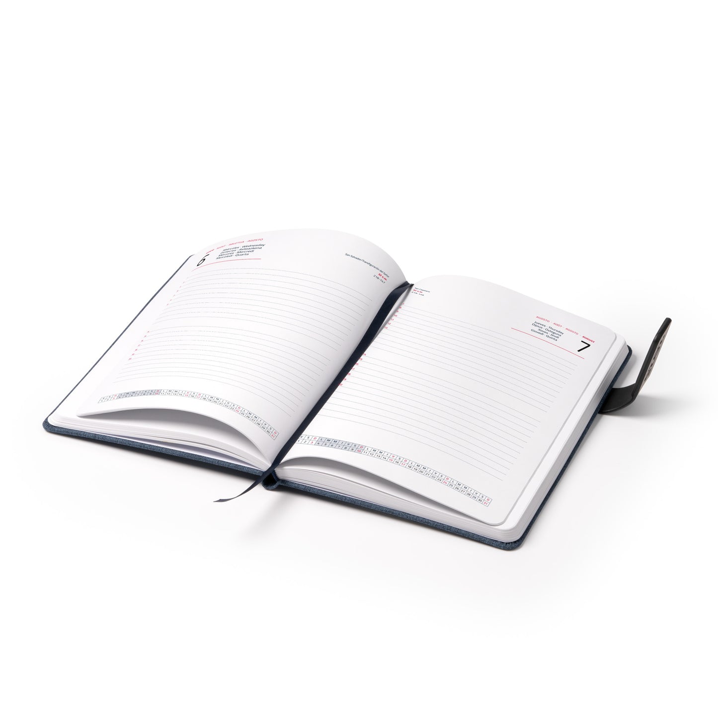 Agenda diária 2027. Capa em tecido com fecho magnético, formato A5.