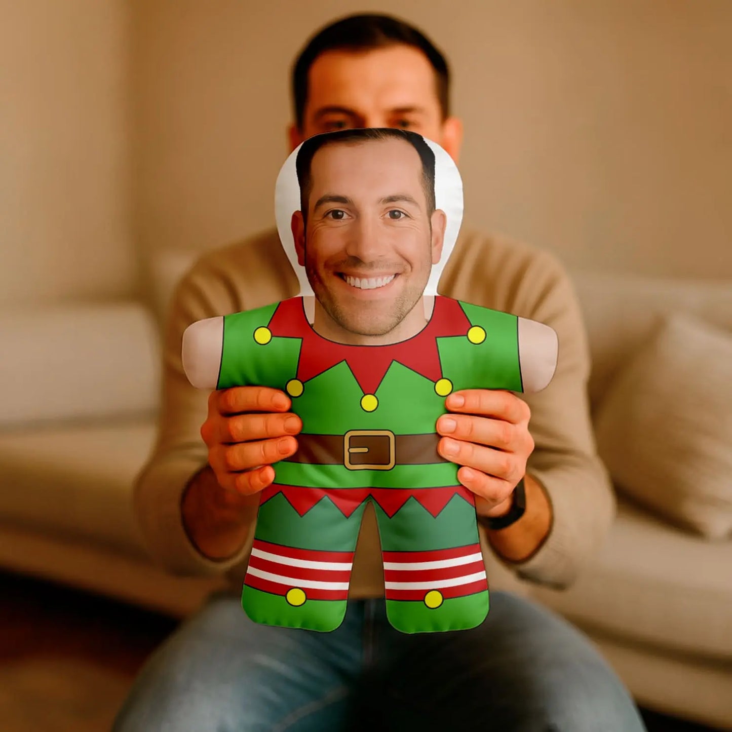 Almofada boneco personalizada MiniTu Duende com fotografia.