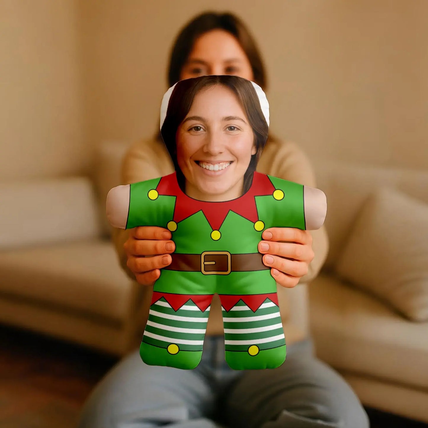 Almofada boneco personalizada MiniTu Duende com fotografia.