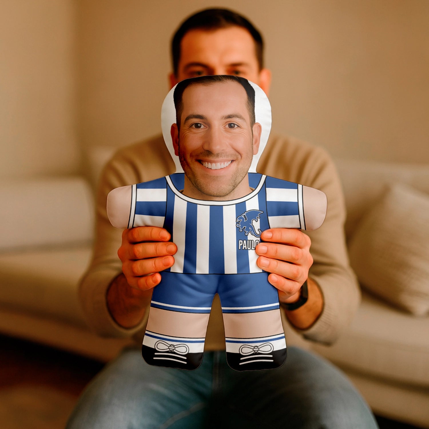 Almofada boneco personalizada MiniTu Jogador com fotografia.