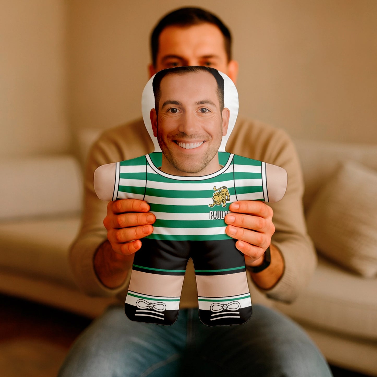 Almofada boneco personalizada MiniTu Jogador com fotografia.