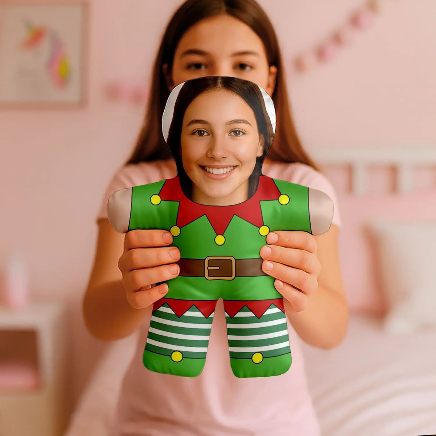Almofada boneco personalizada MiniTu Duende com fotografia.