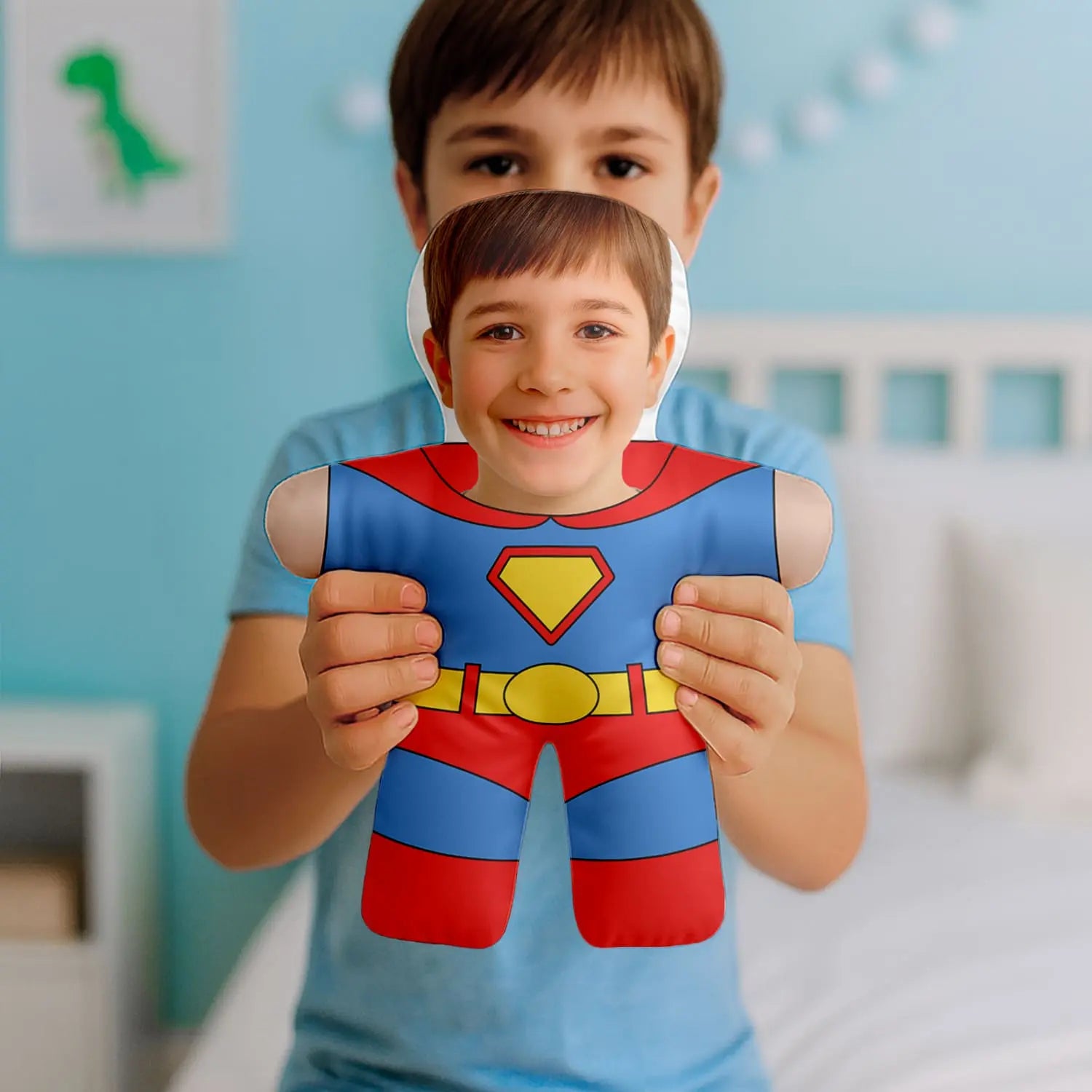 Almofada boneco personalizada MiniTu Super Homem com fotografia.
