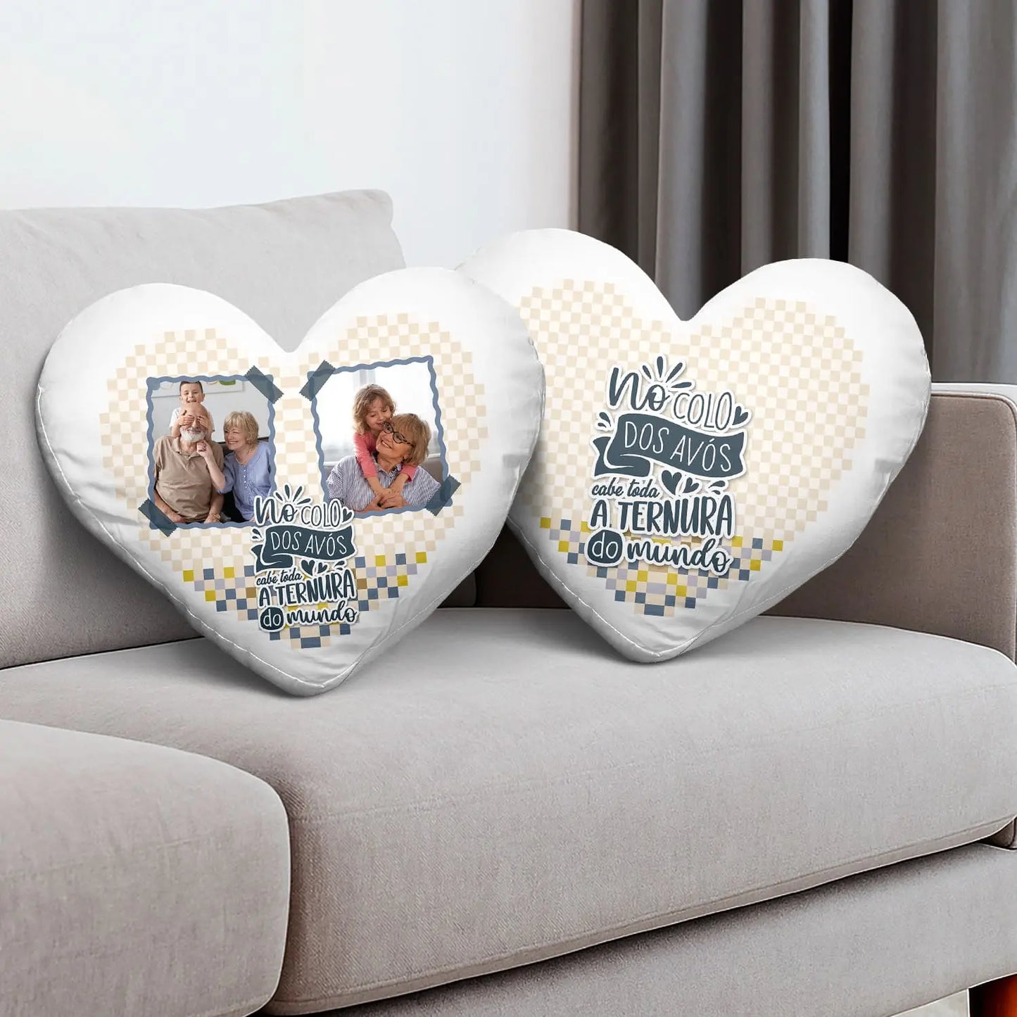 almofada coração personalizada para avós com fotografias