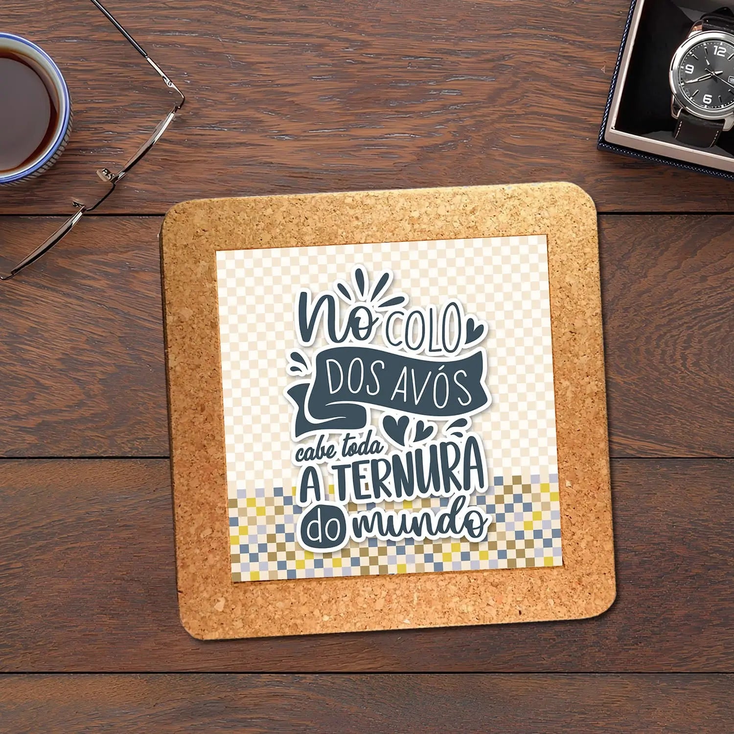 base de cortiça personalizada para avós com mensagem especial