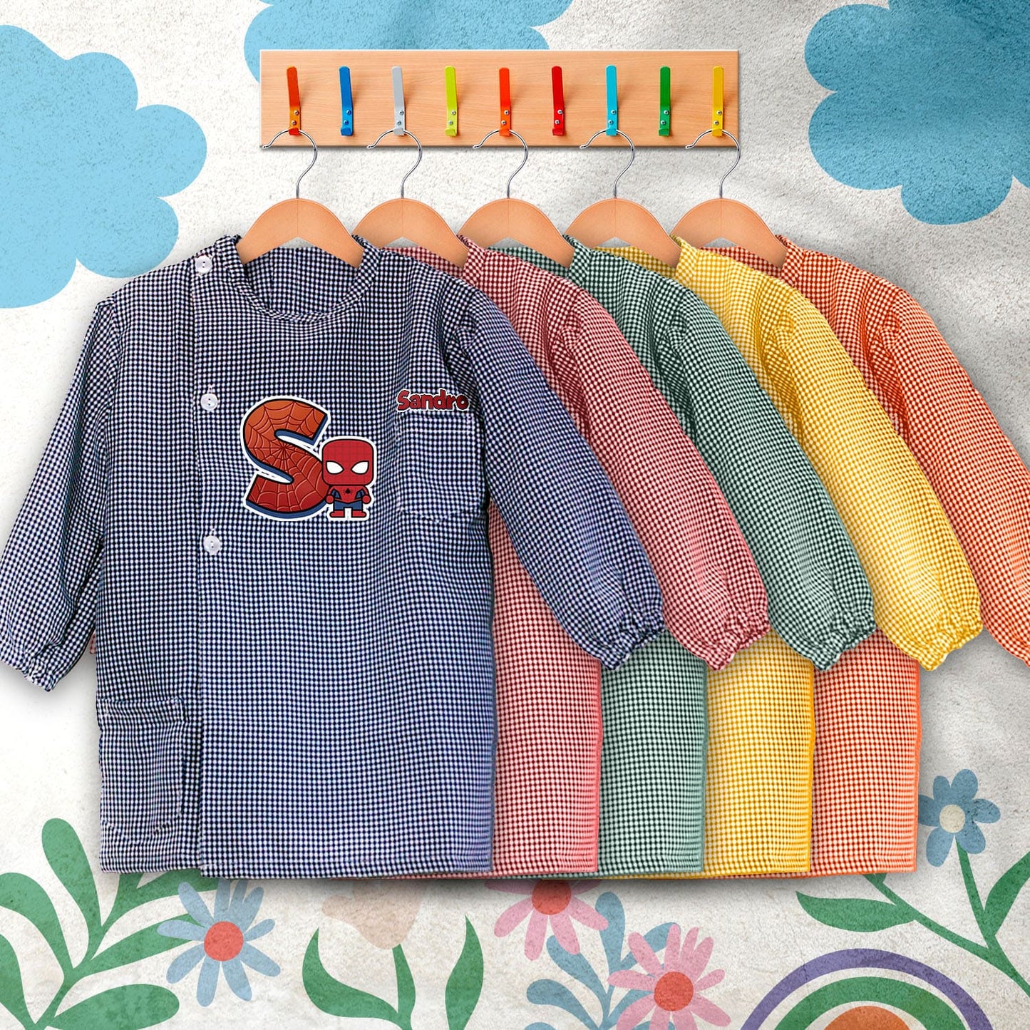 bata escolar personalizada com nome tema super-heróis