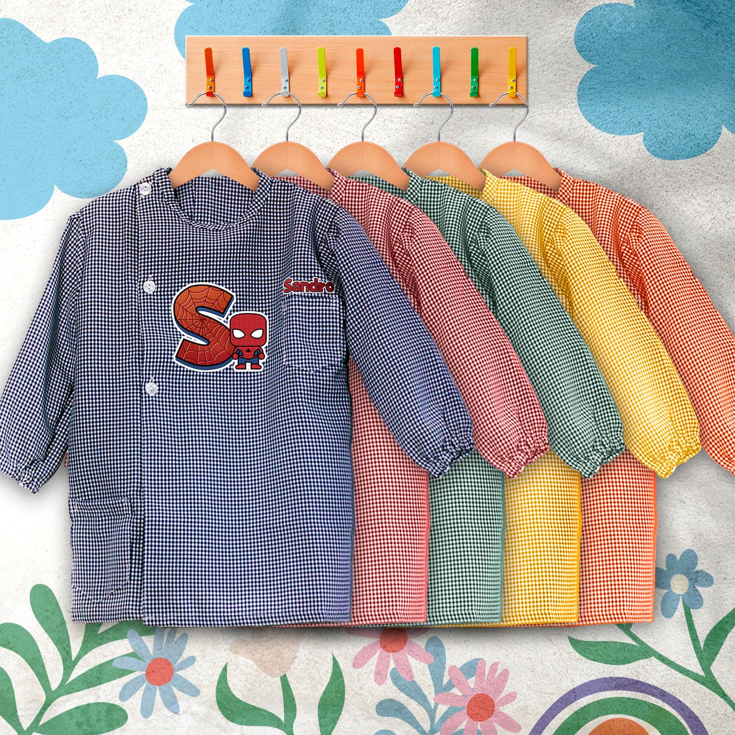 bata escolar personalizada com nome tema super-heróis