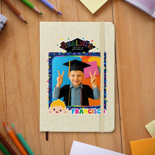 bloco de notas finalista personalizado com fotografia, nome e ano