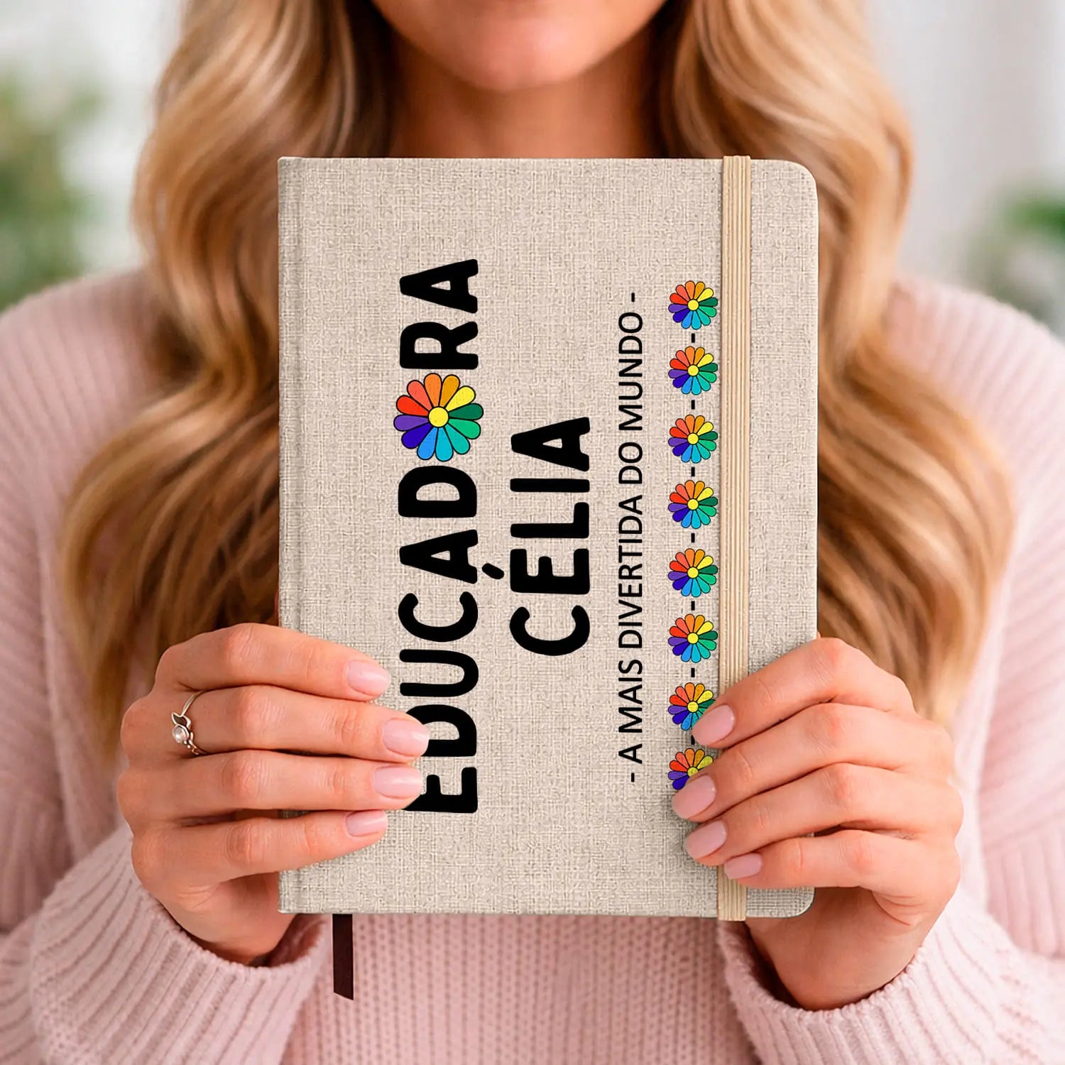 bloco de notas educadora personalizado com nome e frase